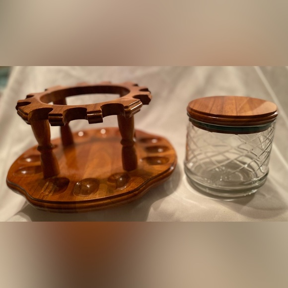 Wood Swiveling 12-Pipe Rack with Wood and Glass Tobacco Jar Humidor - Picture 4 of 7